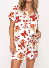 Vintage Short Sleeve Preppy Shirt Pajamas Lounge Set Comfy Sleepwear