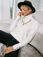 White Oversized Collar Turtleneck Knit Sweater