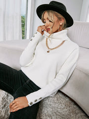 White Oversized Collar Turtleneck Knit Sweater