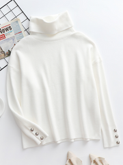 White Oversized Collar Turtleneck Knit Sweater