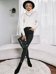 White Oversized Collar Turtleneck Knit Sweater