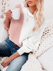 GRANIA Batwing Sleeve Block Color Knit Sweater
