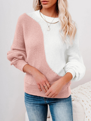 GRANIA Batwing Sleeve Block Color Knit Sweater