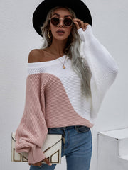 GRANIA Batwing Sleeve Block Color Knit Sweater