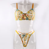 Mesh Floral Embroidery Lingerie Two-Piece Set