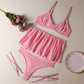 Solid Color Mesh Underwire Lingerie Set