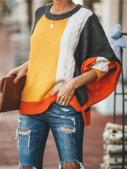 ROVENA Yellow Contrasting Colors Knit Sweater