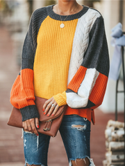 ROVENA Yellow Contrasting Colors Knit Sweater