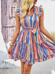 Shades Of Happiness Striped Tie Waist Mini Dress