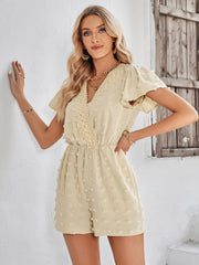 HOUSTON LACE NECK POP ROMPER - APRICOT