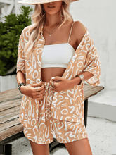Bonnie Printed Short Sleeve Matching Set - Beige