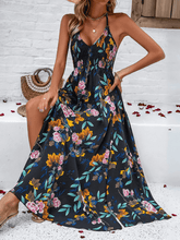 Hawaii Floral Print Tie Back Halter Maxi Dress - Black