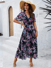 Garden Party Short Sleeve Chiffon Midi Dress - Black