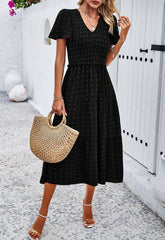 Leonie Spotted Tiered Midi Dress - Black