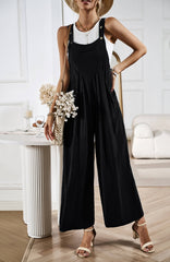 LINETTE WIDE LEG LINEN OVERALLS - BLACK