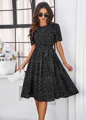 Margaret Polka Dot Midi Dress - Black