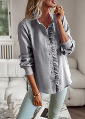 Brixey Stripe Ruffle Button Down Top - Black