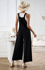 LINETTE WIDE LEG LINEN OVERALLS - BLACK