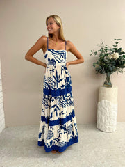 Mahana Printed Tiered Maxi Dress - Blue