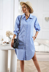 Halia Collared Button Down Midi Shirt Dress - Blue