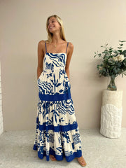 Mahana Printed Tiered Maxi Dress - Blue