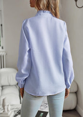 Brixey Stripe Ruffle Button Down Top - Blue