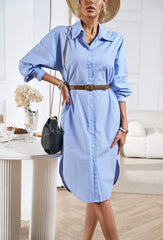 Halia Collared Button Down Midi Shirt Dress - Blue