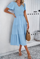 Leonie Spotted Tiered Midi Dress - Blue