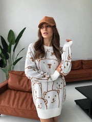 Cream Smiley Polar Bear Knit Sweater Dress