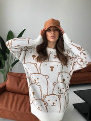 Cream Smiley Polar Bear Knit Sweater Dress