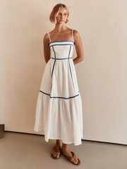 Nevissa Contrast Trim Babydoll Dress - Cream