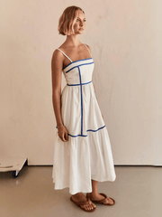 Nevissa Contrast Trim Babydoll Dress - Cream