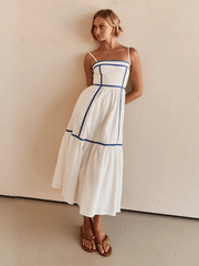 Nevissa Contrast Trim Babydoll Dress - Cream