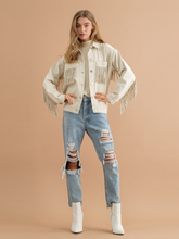 SEQUIN TASSEL WING RETRO DENIM JACKET - ECRU