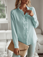 Brixey Stripe Ruffle Button Down Top - Green
