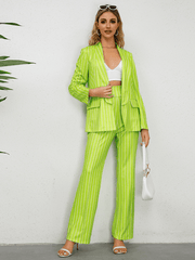 Hudson Pinstripe Blazer Matching Set - Neon Green