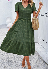 Leonie Spotted Tiered Midi Dress - Green