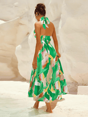 Addison Halter Neck Floral Print Maxi Dress - Green