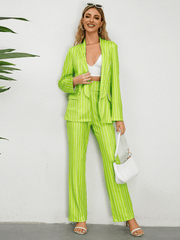 Hudson Pinstripe Blazer Matching Set - Neon Green