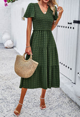 Leonie Spotted Tiered Midi Dress - Green