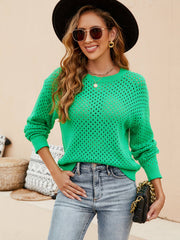 Izzy Crochet Knit Pullover Sweater - Green