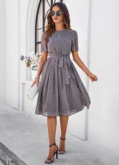 Margaret Polka Dot Midi Dress - Grey