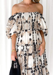 Chiara Floral Off The Shoulder Maxi Dress - Grey