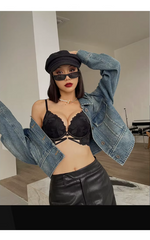 Lace Embroidery Deep V Push Up Brassiere Bra and Panties Set