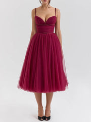 Elegant Cabernet Tulle Midi Dress