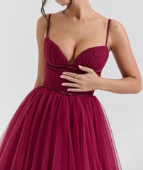 Elegant Cabernet Tulle Midi Dress