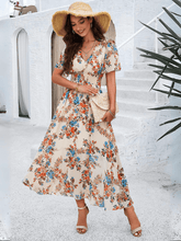 Garden Party Short Sleeve Chiffon Midi Dress - Khaki