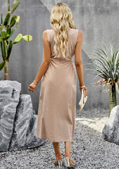 Lunch Date Sleeveless Slit Midi Dress - Khaki