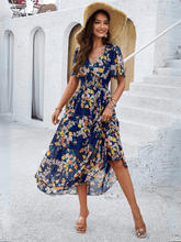 Garden Party Short Sleeve Chiffon Midi Dress - Navy