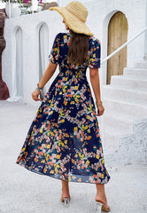Garden Party Short Sleeve Chiffon Midi Dress - Navy